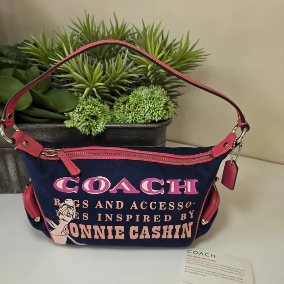 Coach Bonnie Cashin Inspired Mini Canvas Shoulder Bag Pink/Navy Y2K - Picture 12 of 14